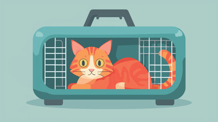 Obraz premium Cat in carrier. Plastic carrying case for travel.