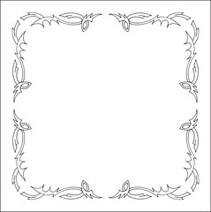 Elegant black and white frame with Scandinavian ornament, decorative border, corners for greeting cards, banners, business cards, invitations, menus. Isolated vector illustration.	
