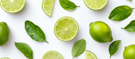 Fresh green limes on a clean white background for vibrant citrus fruit concept