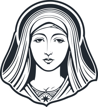 virgin mary portrait black and white clip art preview