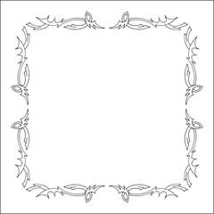 Elegant black and white frame with Scandinavian ornament, decorative border, corners for greeting cards, banners, business cards, invitations, menus. Isolated vector illustration.	
