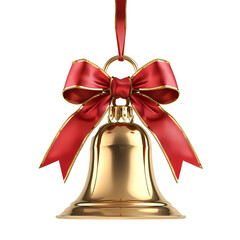 3D Rendered Golden Bells and Red Bows