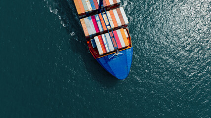 Fototapeta na wymiar Aerial view of the freight shipping transport system cargo ship container. international transportation Export-import business, logistics, transportation industry concepts