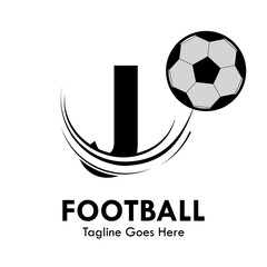 j Letter with football design logo template illustration