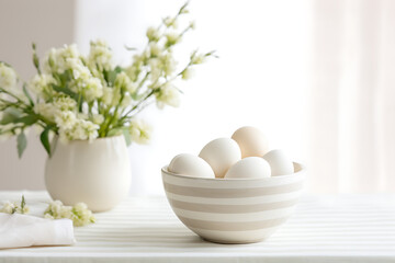 Eggs and Decorative Easter Eggs with Vase