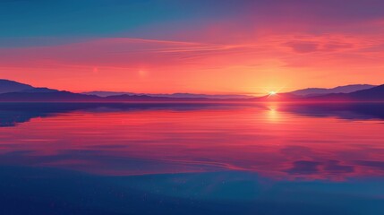 Gradient Sunset Reflection on Lake