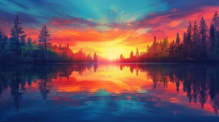 Fototapeta premium Gradient Sunset Reflection on Lake