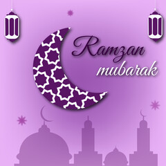 Muslim ramadan kareem banner with hanging lanterns
