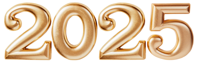 Holiday background Happy New Year 2025. Numbers of year 2025 made by gold candles isolated on transparent background. celebrating New Year holiday, close-up. 