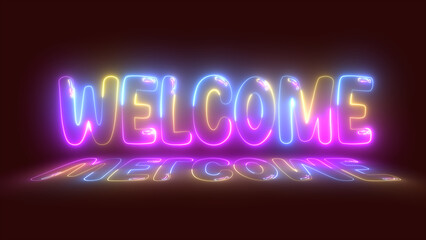 Welcome glowing neon text animation. Welcome neon light calligraphy banner. Neon welcome signboard