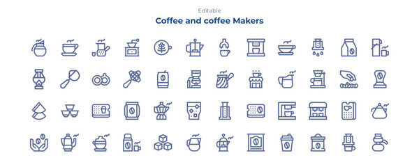 Coffee and Coffee maker line icon pack. Coffee and Coffee maker line icon collection.