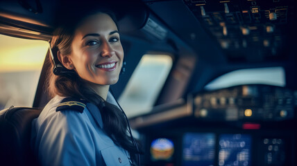 Woman in Pilots Seat in an Airplane