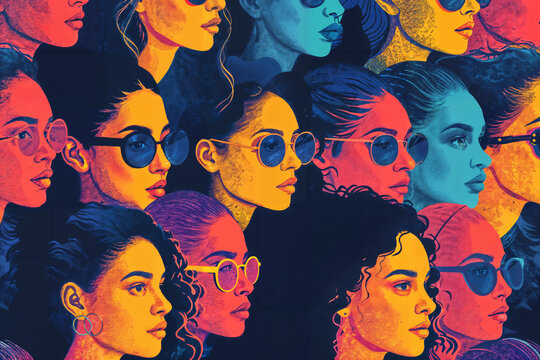Colorful Montage of Women's Profiles. Generative AI