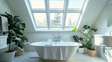 Fototapeta na wymiar Modern International Style Bathroom with Skylight
