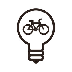 Bike icon in light bulb. E-bike idea logo - 735979763
