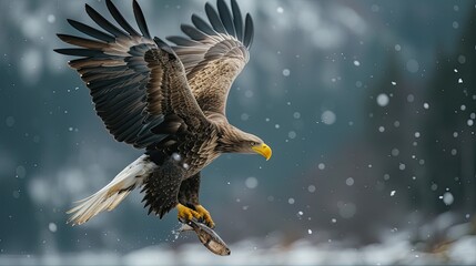 With water droplets suspended in time, an intense scene unfolds as a powerful eagle seizes a fish...