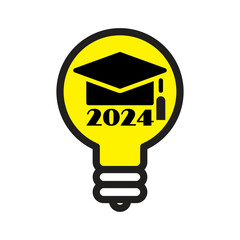 Graduation cap with light bulb. Graduation class of 2024 - 735979907