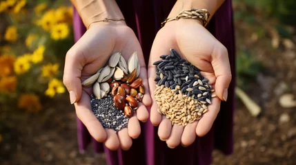 Zelfklevend Fotobehang Hands holding a variety of seeds © Ashley