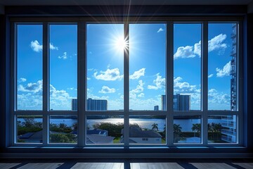 Fototapeta premium Panoramic showing of a seascape with blue sky above sunlights professional photography