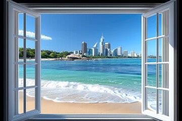 Panoramic showing of a seascape with blue sky above sunlights professional photography