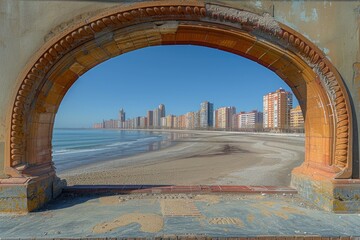 Obraz premium Panoramic showing of a seascape with blue sky above sunlights professional photography