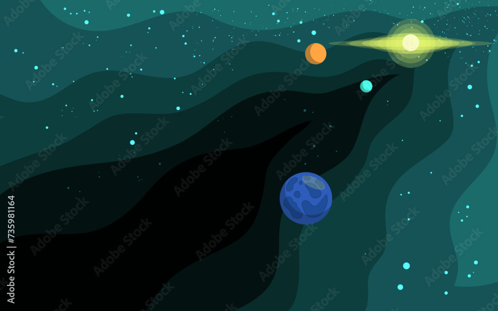 Wall mural vector space background . cute flat style template with stars in outer space