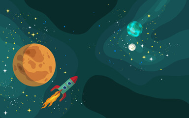 Vector space background . Cute flat style template with Stars in Outer space