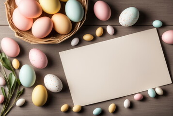 Easter Card Mockup with Flowers and Colorful Eggs