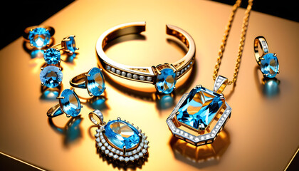 Topaz Jewelry, Gemstone, Precious, Blue, Luxury, Fashion, Accessories, Ring, Glamour, Sparkle, Gem, Elegant, AI Generated