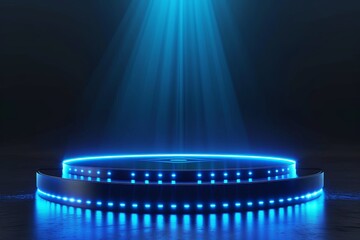 Light hologram podium,  high technology mockup background.