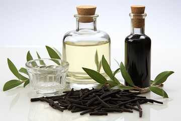vanilla oil extract with isolated table professional photography