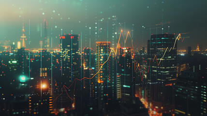 stock market growth chart, floating in mid-air with 3D profit bars and interactive data points.
