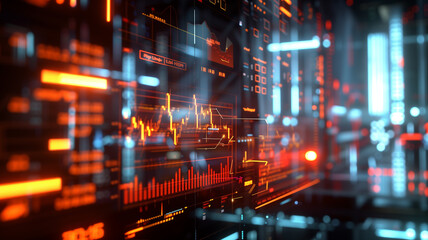 stock market growth chart, floating in mid-air with 3D profit bars and interactive data points.