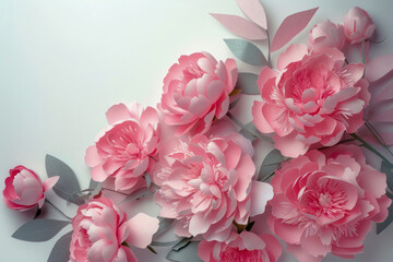 blank greeting card mockup, Pink peony flower bouquet against white background.