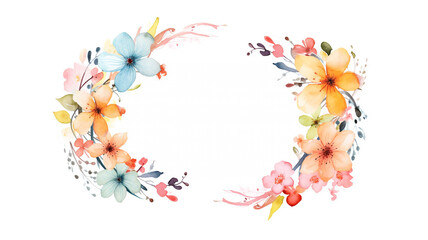 flowers circle frame in spring watercolor style