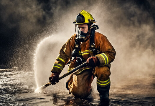Combattere il Fuoco- Il Coraggio di un Vigile del Fuoco nell'Affrontare il Fuoco e i Getti d'Acqua