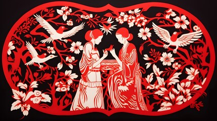 Double Happiness(Chinese traditional paper-cut art)
