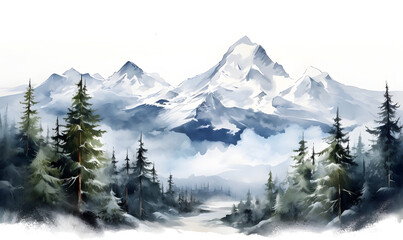 svowy watercolor of high mountains