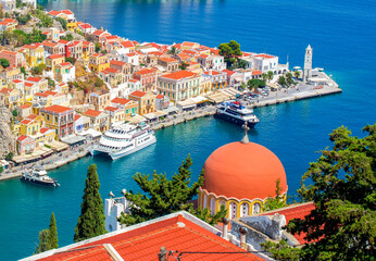 Fototapeta premium Symi town cityscape, Dodecanese islands, Greece