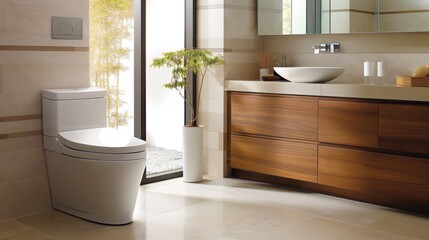 Fototapeta na wymiar Contemporary Floating Toilet in International Style Bathroom AI Generated.