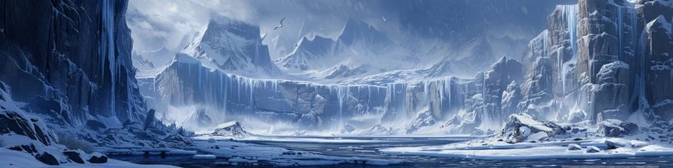 Türaufkleber A frozen Ice Age landscape, where glaciers carve through ancient rock, creating deep fjords, © Bilas AI