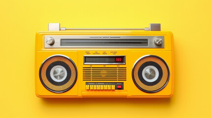 Vintage radio and cassette player on yellow background