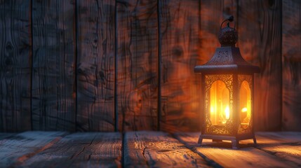 Ramadan lamp and dates on wooden background. Oriental lantern with Islamic decoration for...