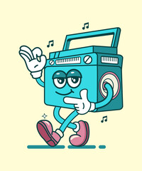 Fototapeta premium Vector illustration of cartoon retro radio character with funny face, perfect for, stickers, posters, t-shirts, mascots, logos, etc