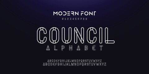 Outline Double line monogram alphabet and tech fonts. Lines font regular uppercase and lowercase. Vector illustration. - obrazy, fototapety, plakaty