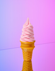 Ice cream in a waffle cup. A delicious summer dessert.