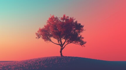 A minimalist composition featuring a single, stylized tree against a gradient background