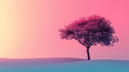 Photo sur Plexiglas Rose  A minimalist composition featuring a single, stylized tree against a gradient background
