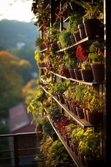 Vertical Garden on Balcony with Recycled Containers

