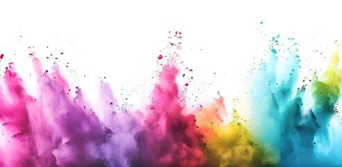 Vibrant Rainbow Holi Paint Powder Explosion, Colorful Burst on Isolated White Background- Ai...